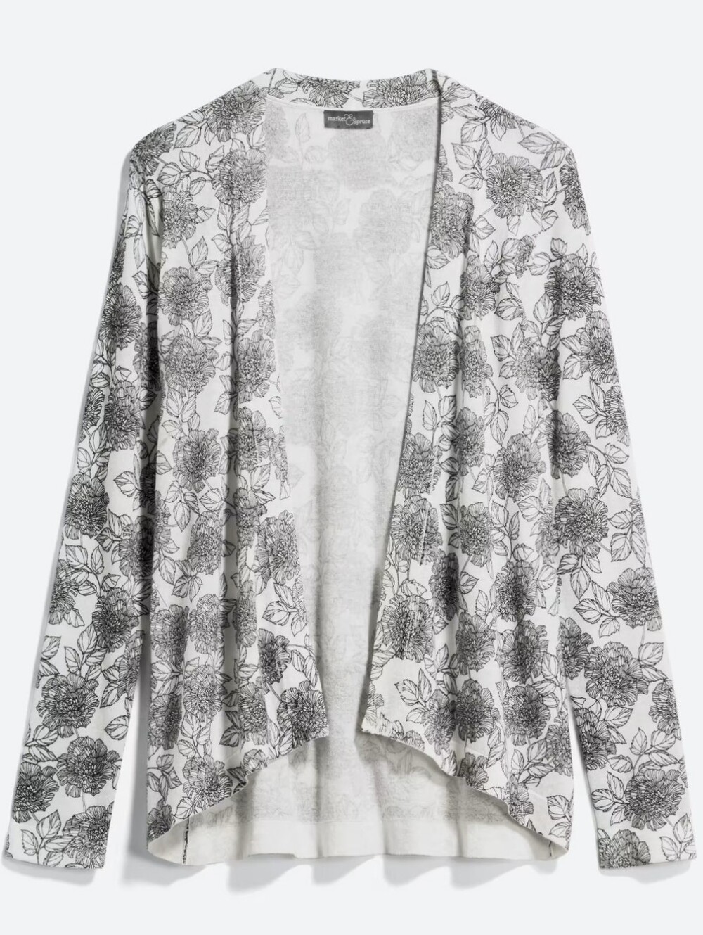 Market & Spruce Parin Linen Blend Floral Open-Front Cardigan S